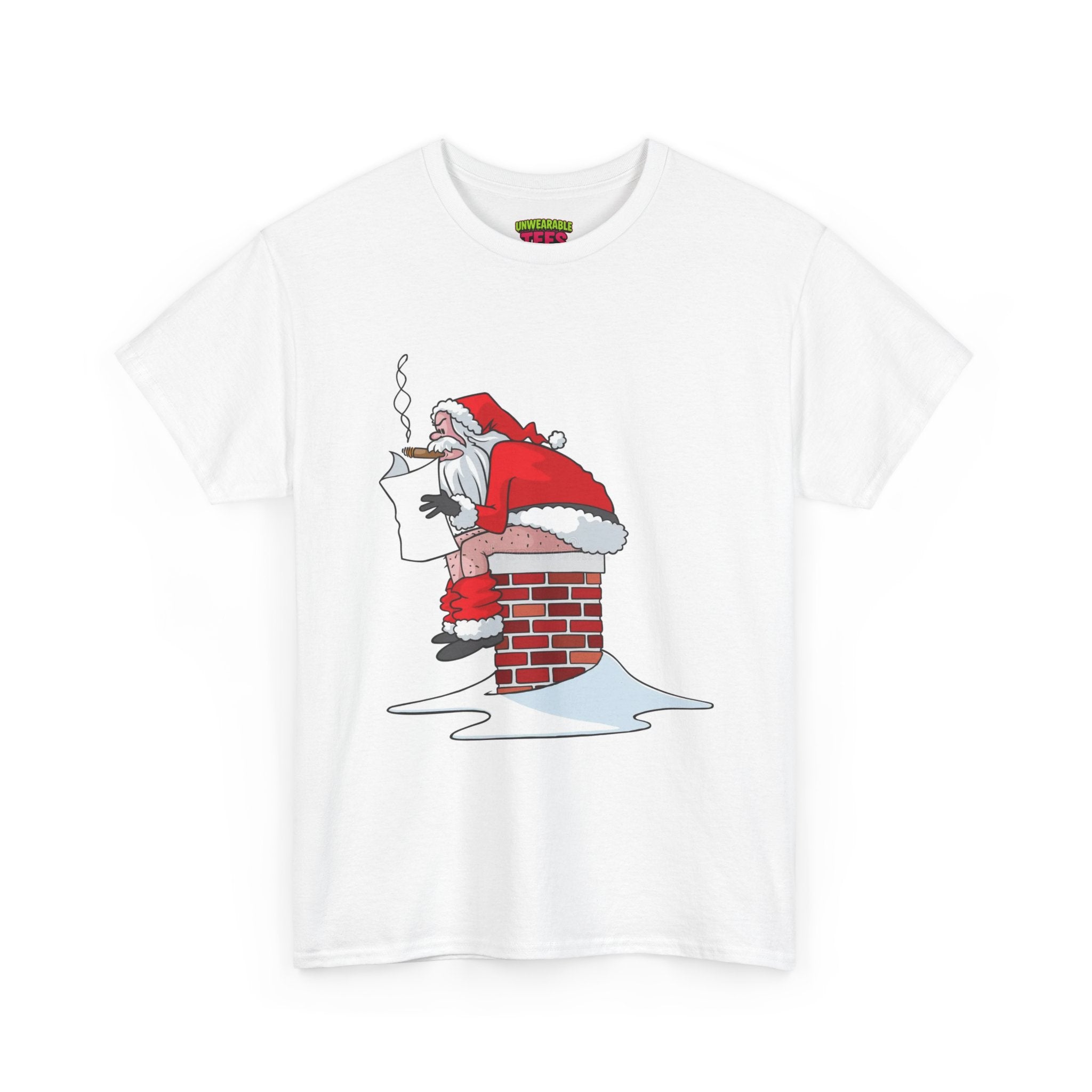 Santa Pooping into Chimney Inappropriate Christmas T-Shirt