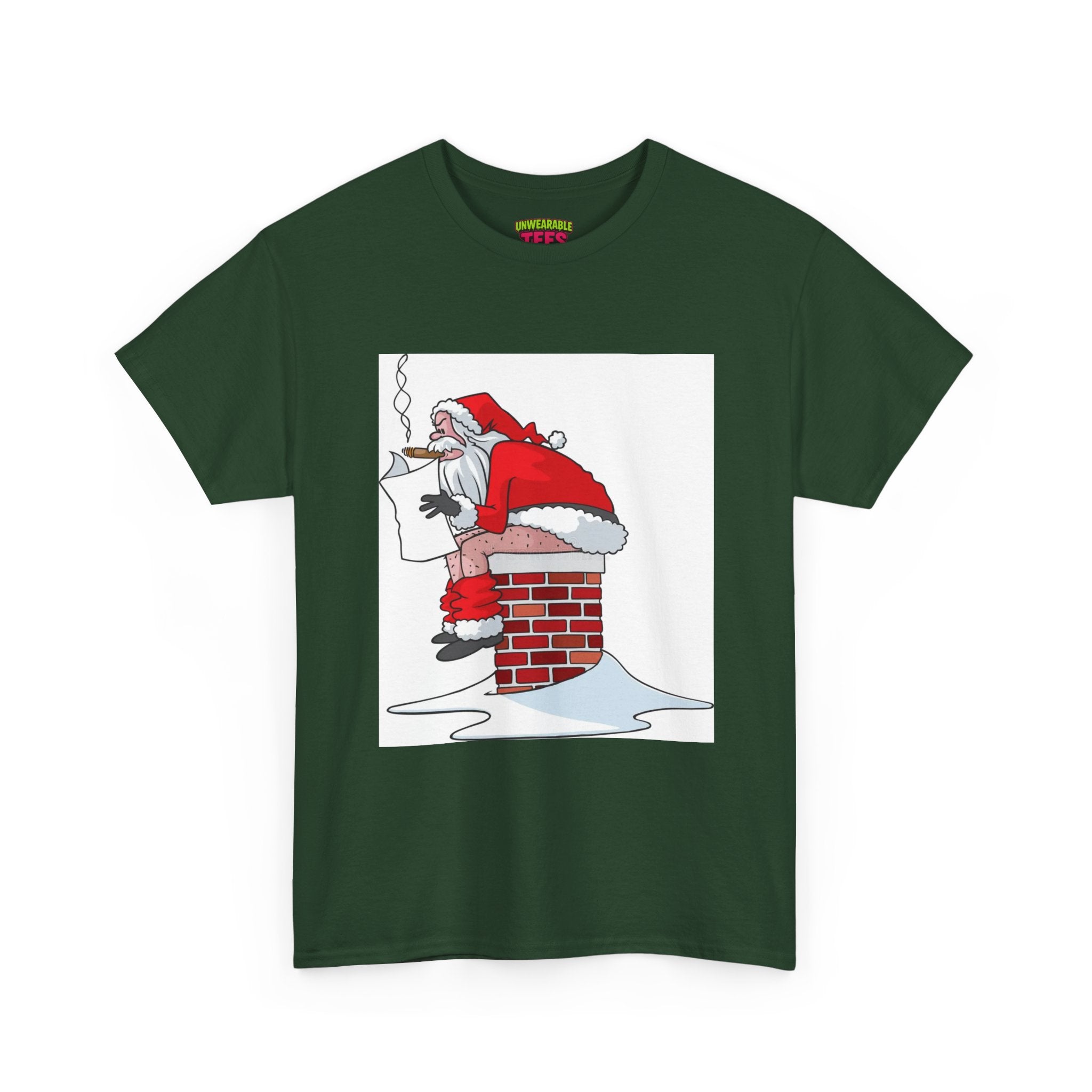 Santa Pooping into Chimney Inappropriate Christmas T-Shirt
