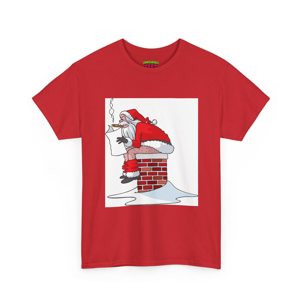 Santa Pooping into Chimney Inappropriate Christmas T-Shirt