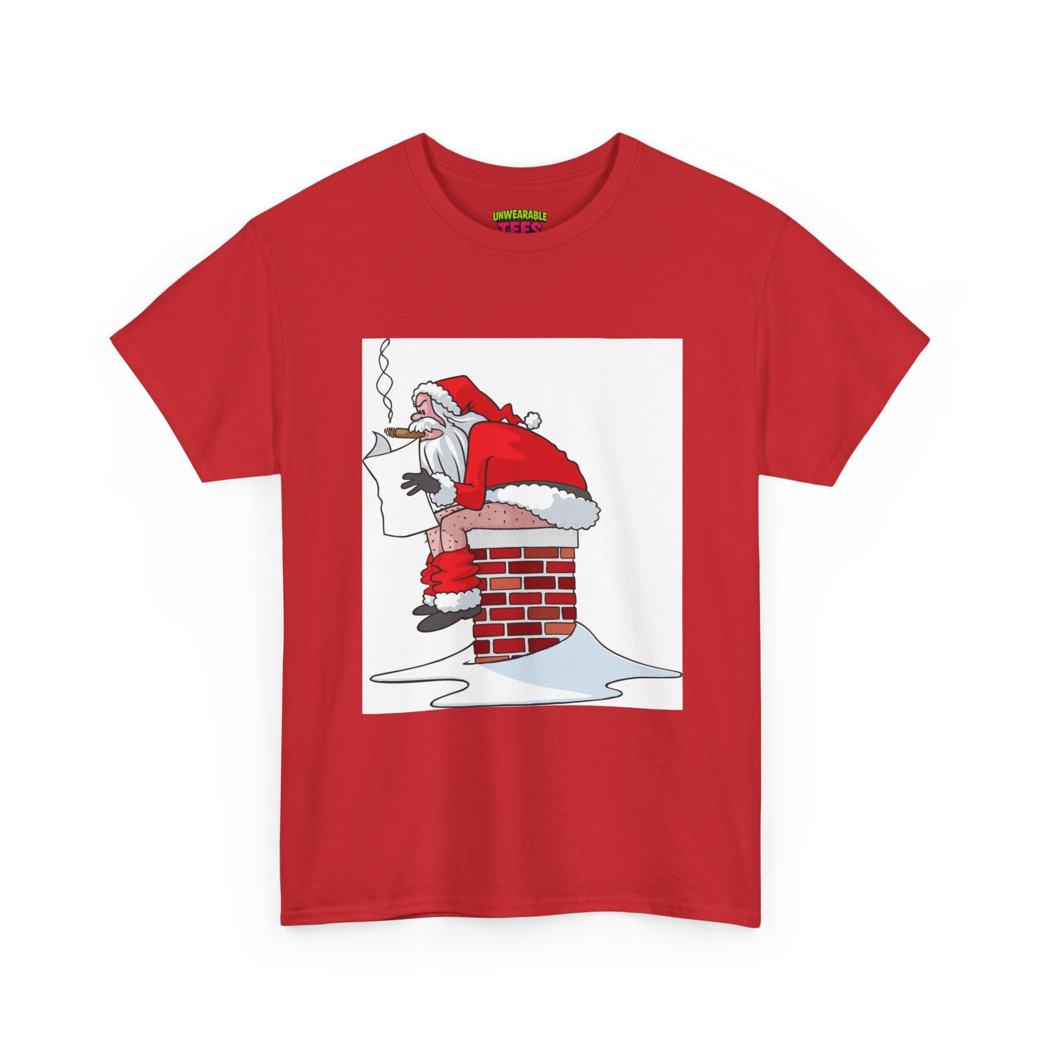 Santa Pooping into Chimney Inappropriate Christmas T-Shirt