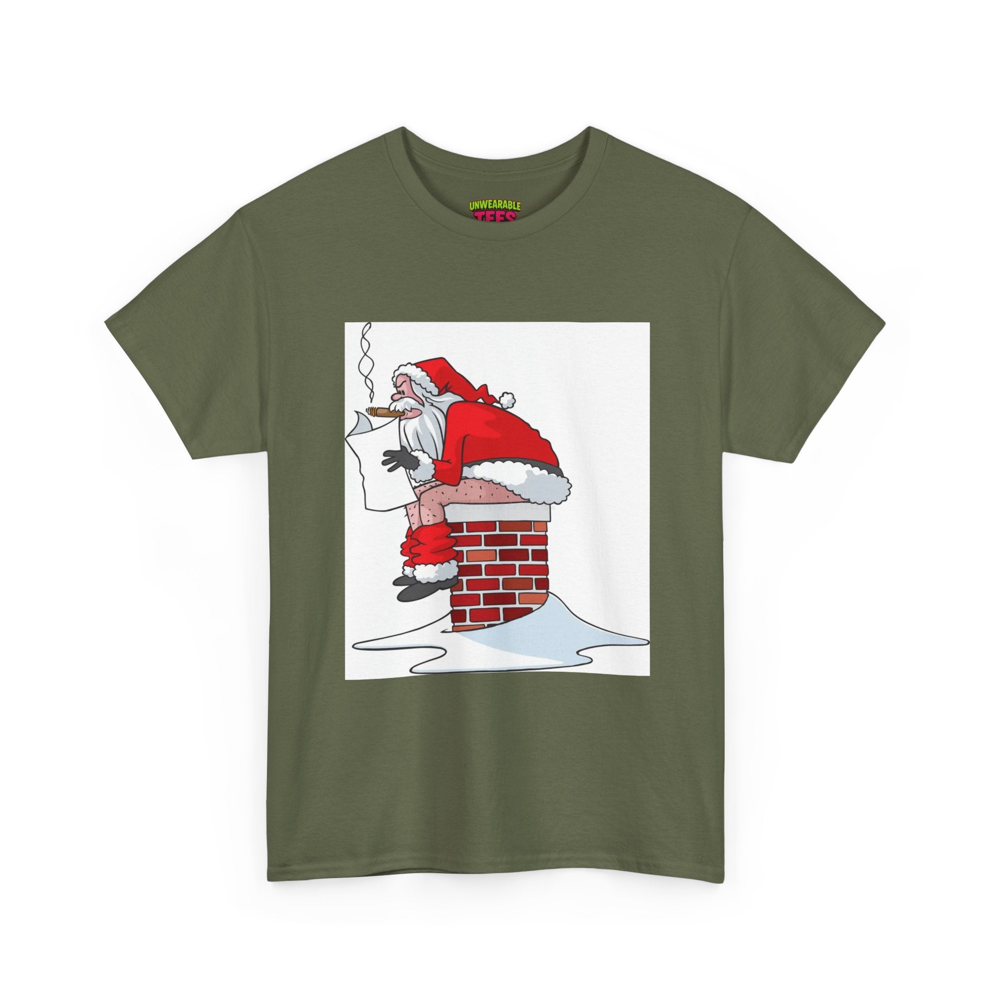 Santa Pooping into Chimney Inappropriate Christmas T-Shirt