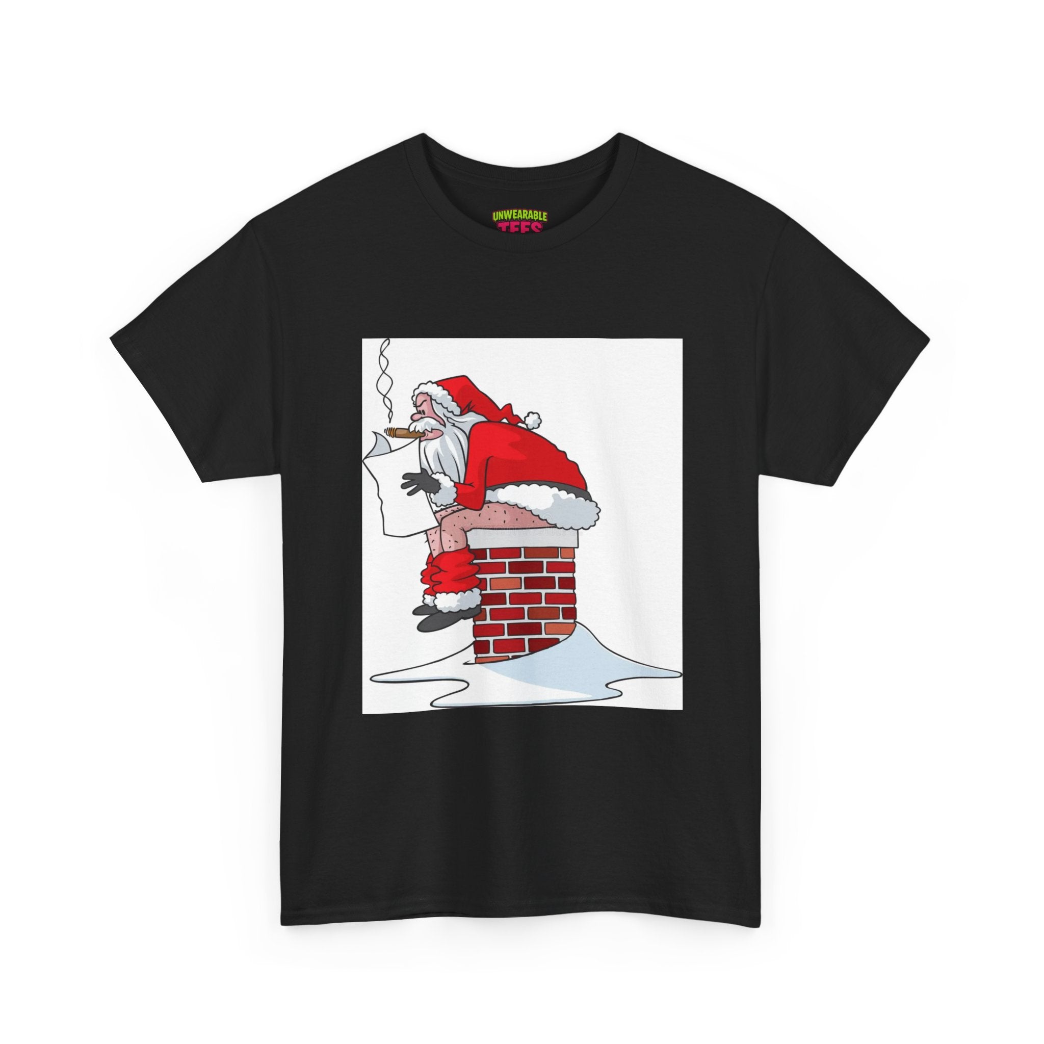 Santa Pooping into Chimney Inappropriate Christmas T-Shirt
